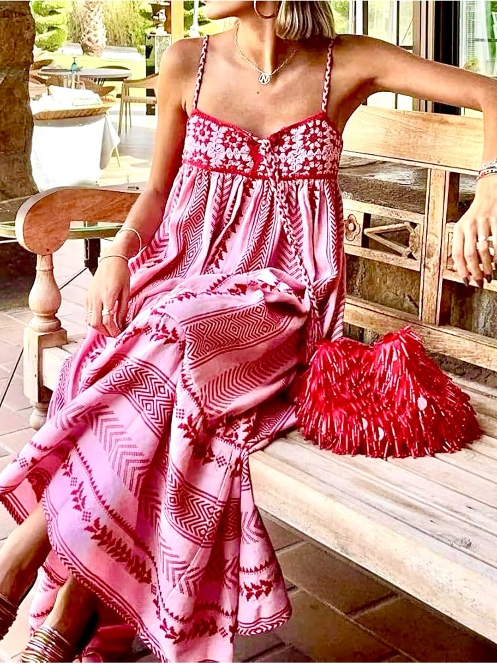 Boutique! Sleeveless Pink & Red Patterned Maxi Dress